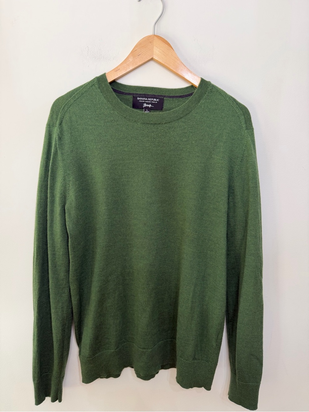 Banana Republic Crewneck Sweater Baruffa Fisherman Merino Wool Soft Green Mens L